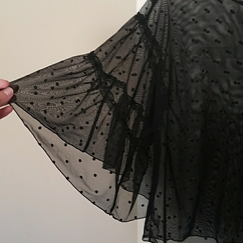 Express Polka Dot Mesh Ruffle Sleeve Tee - Picture 2 of 2